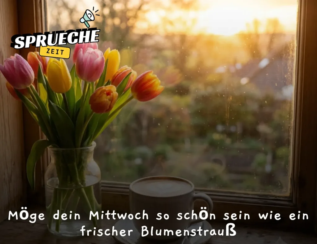 Guten Morgen Mittwoch Bilder mit Kaffee und Blumen